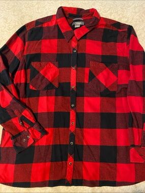 Natural Reflections Red and Black Buffalo Plaid Button-Down Shirt 3X 56” B